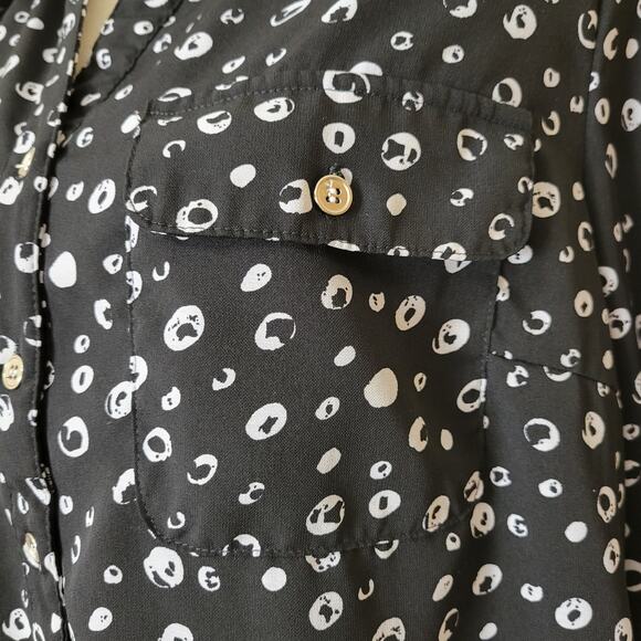 Kim Rogers Petite XL Button Up Blouse Collar Long Roll Tab Sleeve Breast Pockets - Picture 4 of 16